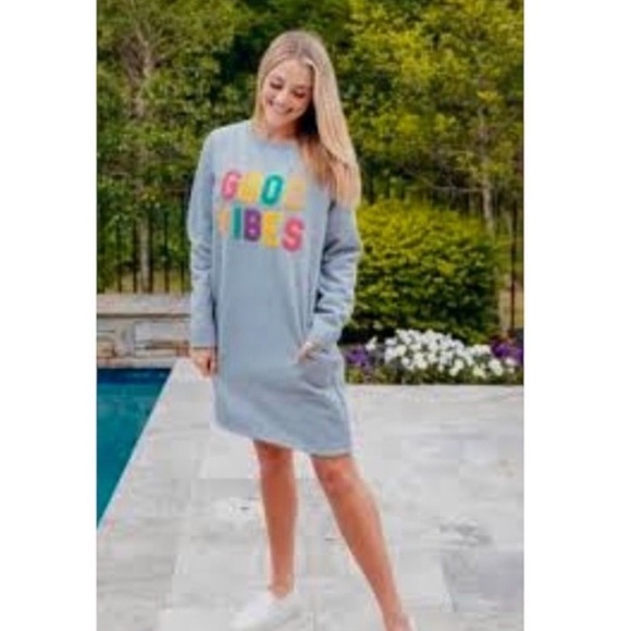 Simply Southern Dresses & Skirts - Simply Southern Good Vibes Warmy Sherpa Lined Sweatshirt Dress, Gray, Size XL